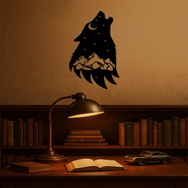 Gothic Howling Wolf Metal Wall Art Black Dark Academia Decor For Living