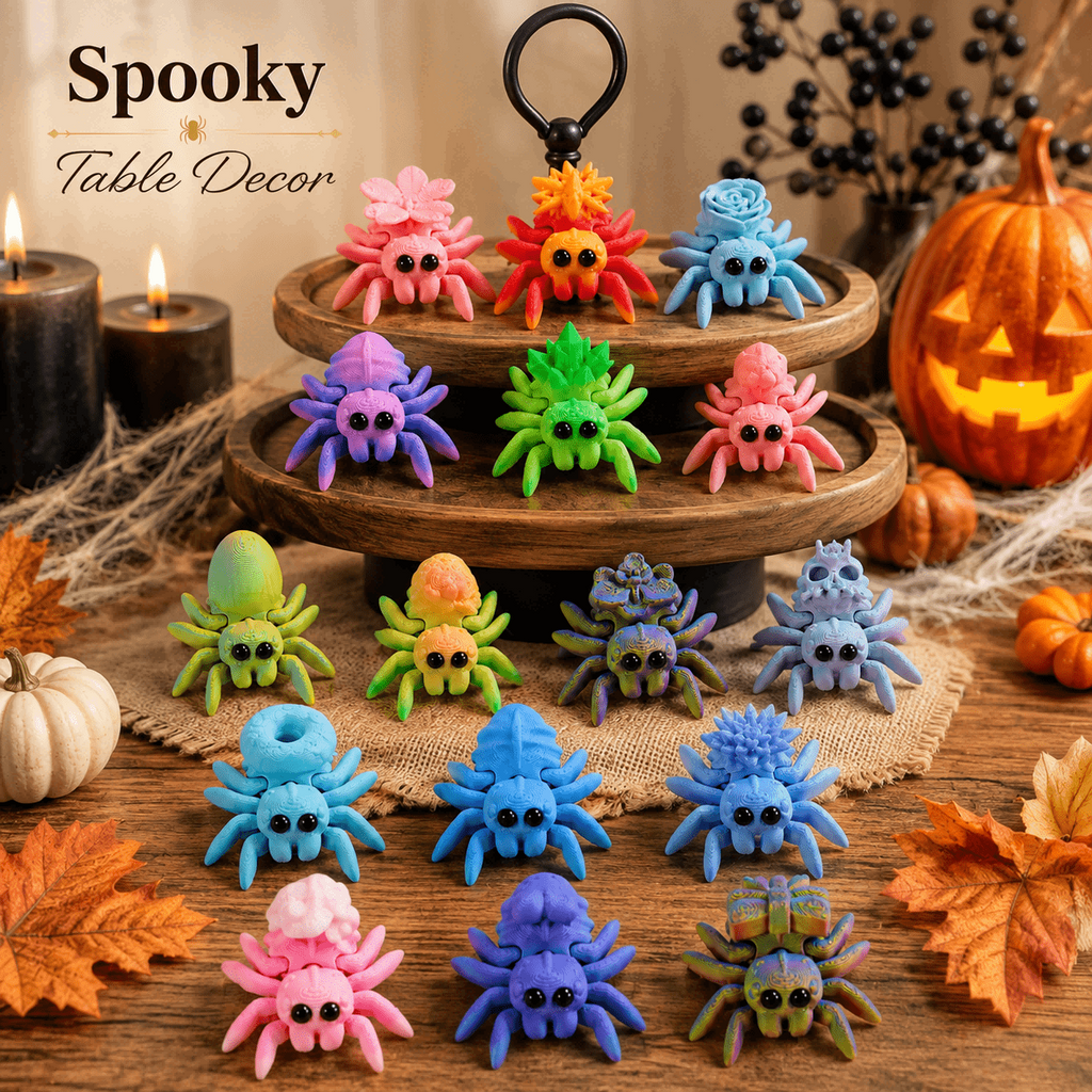 15PCS 3D Printed Mini Spider Figurine Set, Cute Assorted Seasonal Desk