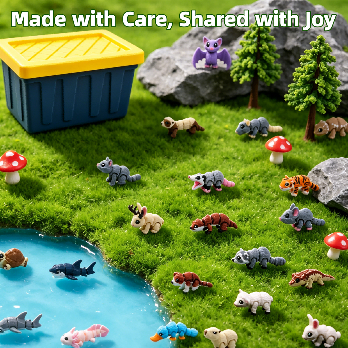 21PCS Mini Animal Figurines Set With Storage Box, 3D Printed