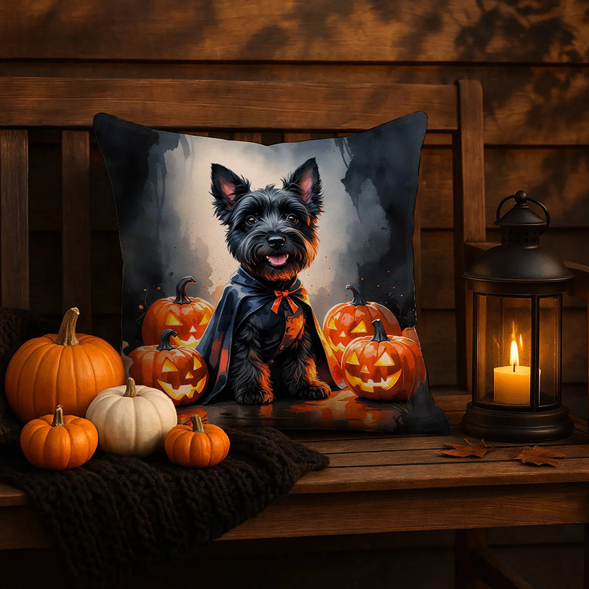 Scottish Terrier Puppy Halloween Throw Pillow Machine Washable, Indoor