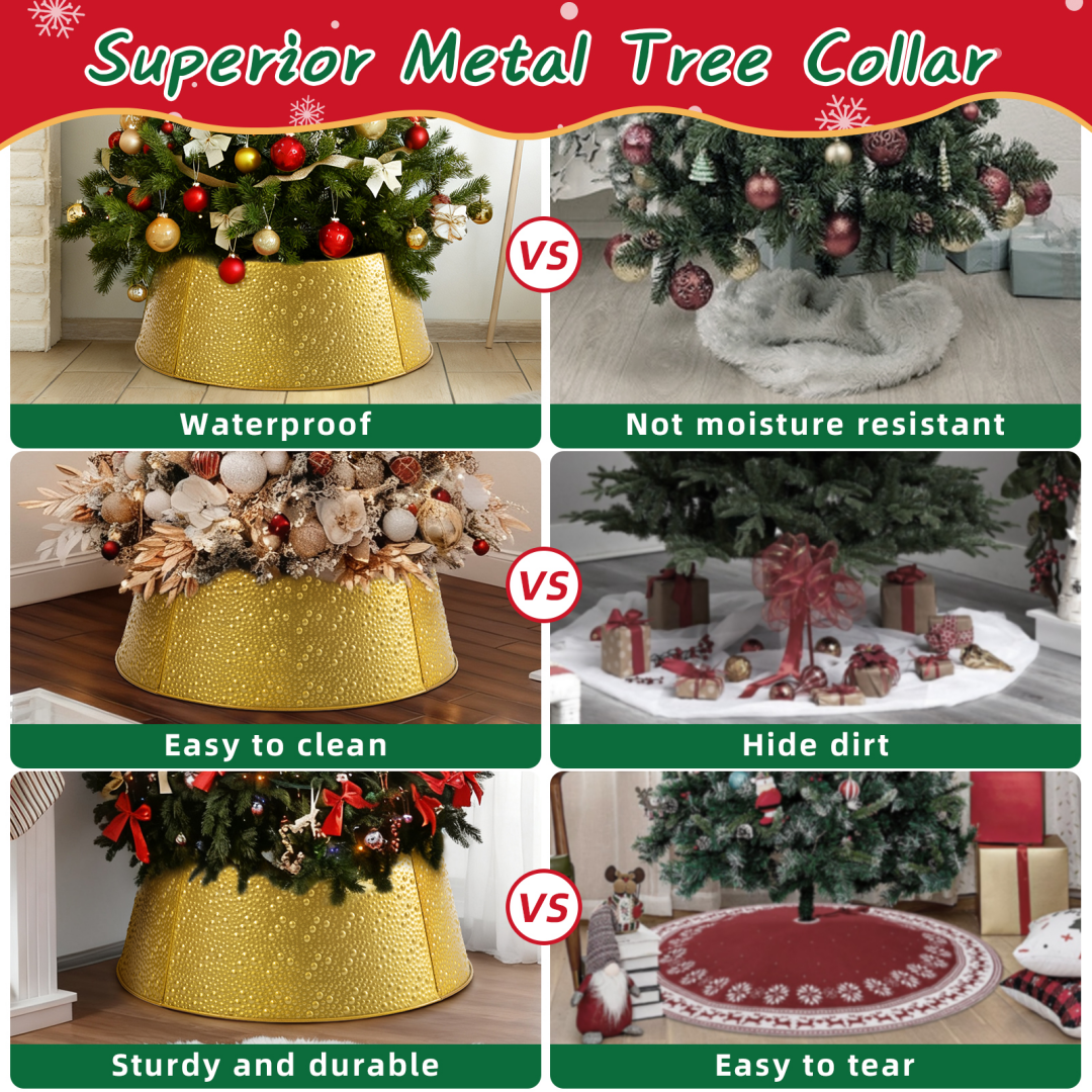 Metal Christmas Tree Collar, Waterproof Holiday Decorative Tree Base