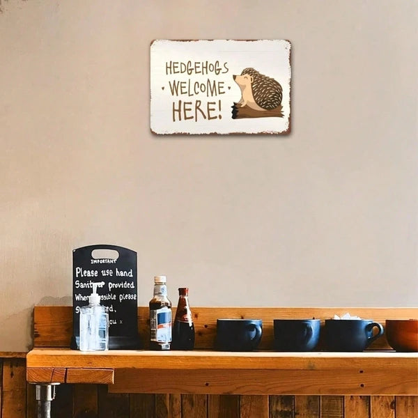 Hedgehog Welcome Sign, Animal Yard Decor, Weather Resistant Distressed