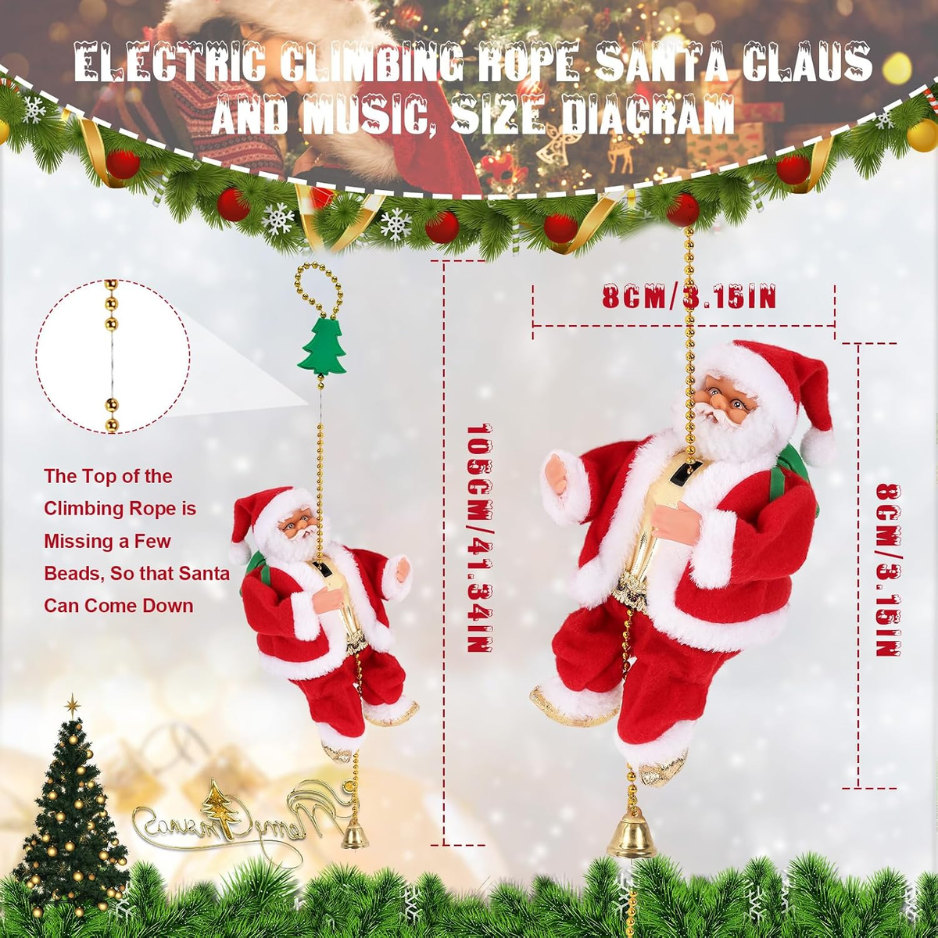 3 Mode Climbing Santa On Rope, Animated Musical Christmas Decoration