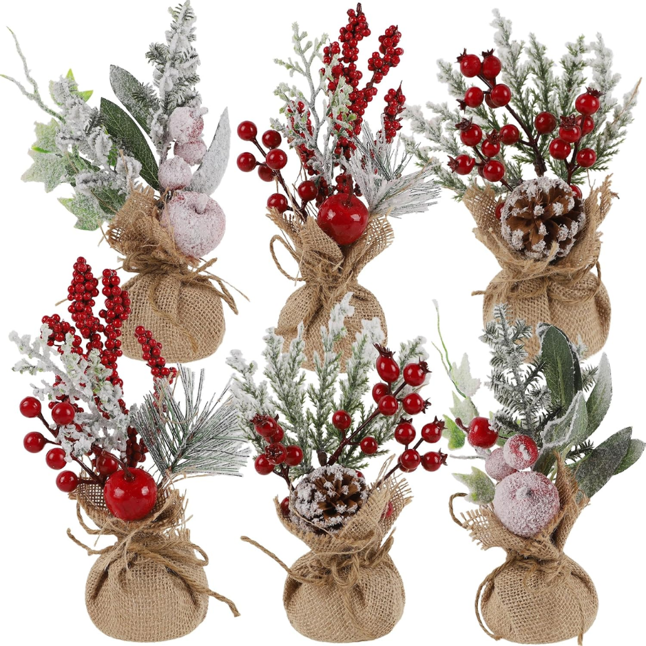 6Pcs Mini Christmas Trees, Tabletop Holiday Centerpiece Decorations
