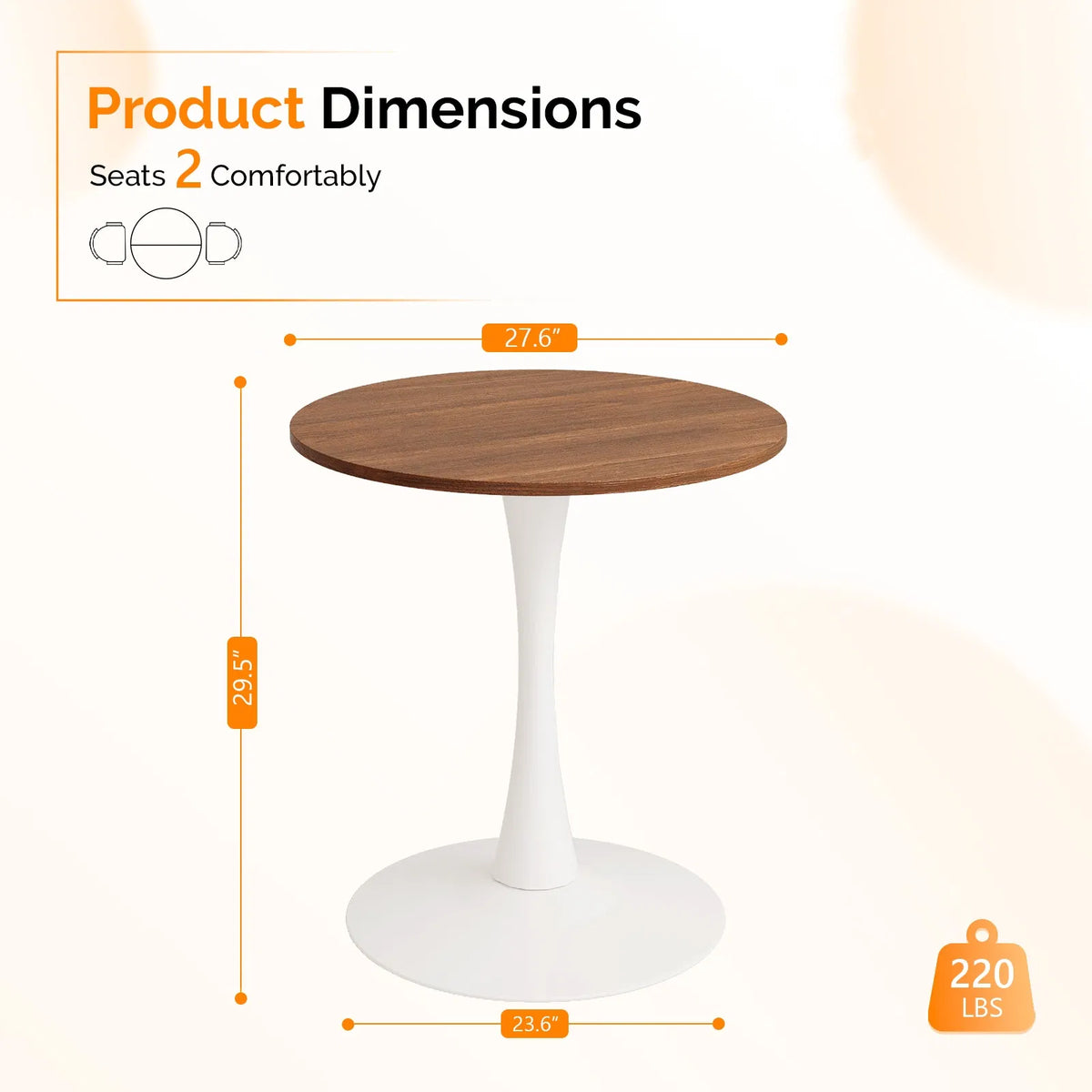 Round Tulip Dining Table, 27.6 Inch 2-Seater Kitchen Table, Melamine
