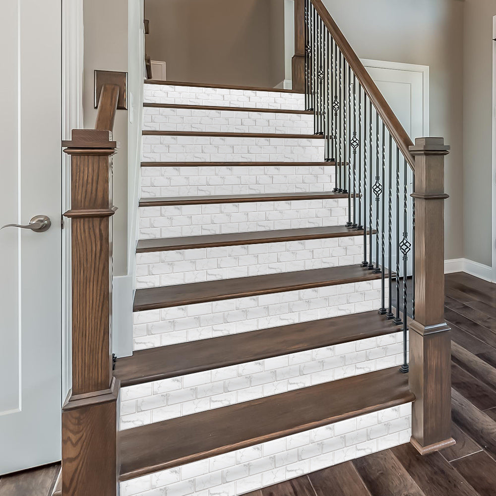 White Marble Look Peel And Stick Tiles Water And Oil Proof PVC Self