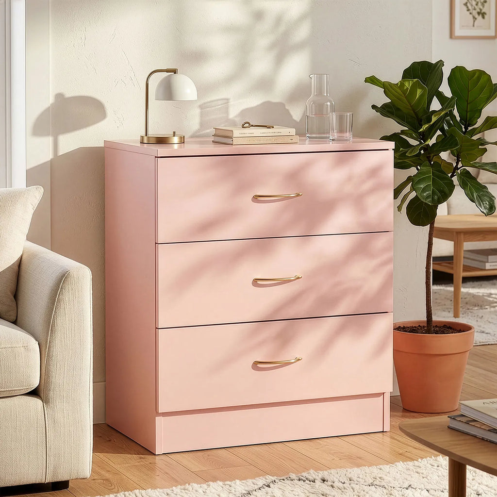 3-Drawer Chest With Faux Rose Gold Handles Drawer Dresser