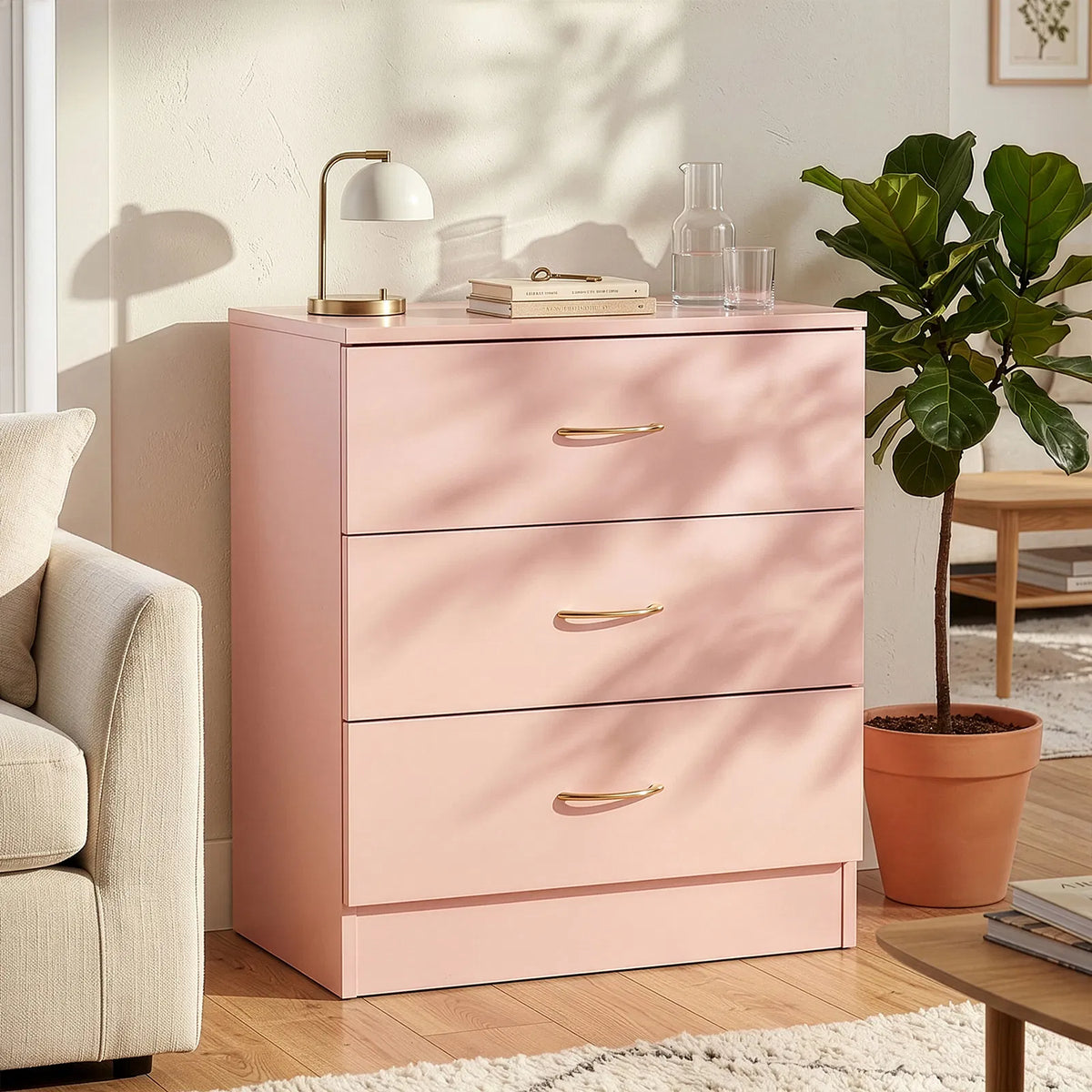 3-Drawer Chest With Faux Rose Gold Handles Drawer Dresser