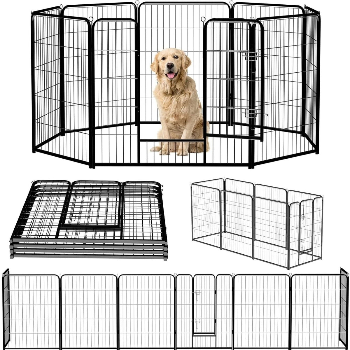 Indoor Outdoor Dog Playpen, Premium Pet Puppy Fence With Gate, Portable