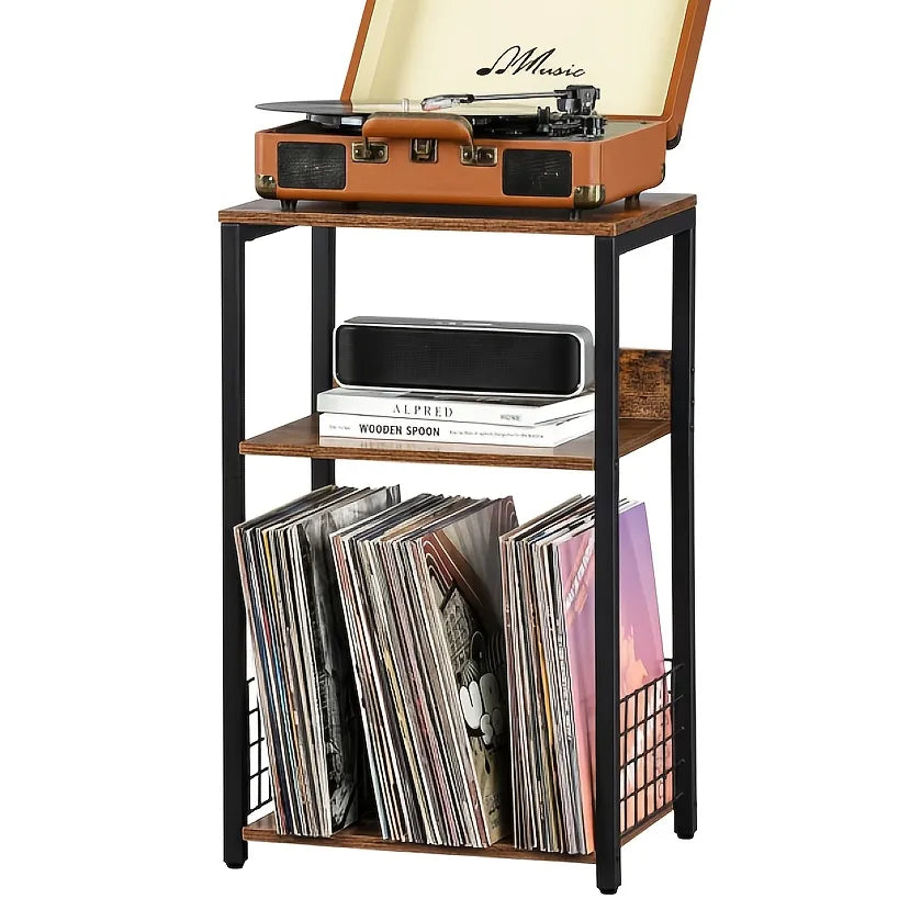 3-Tier Turntable Stand With Vinyl Storage For 100 Albums, Combined CD