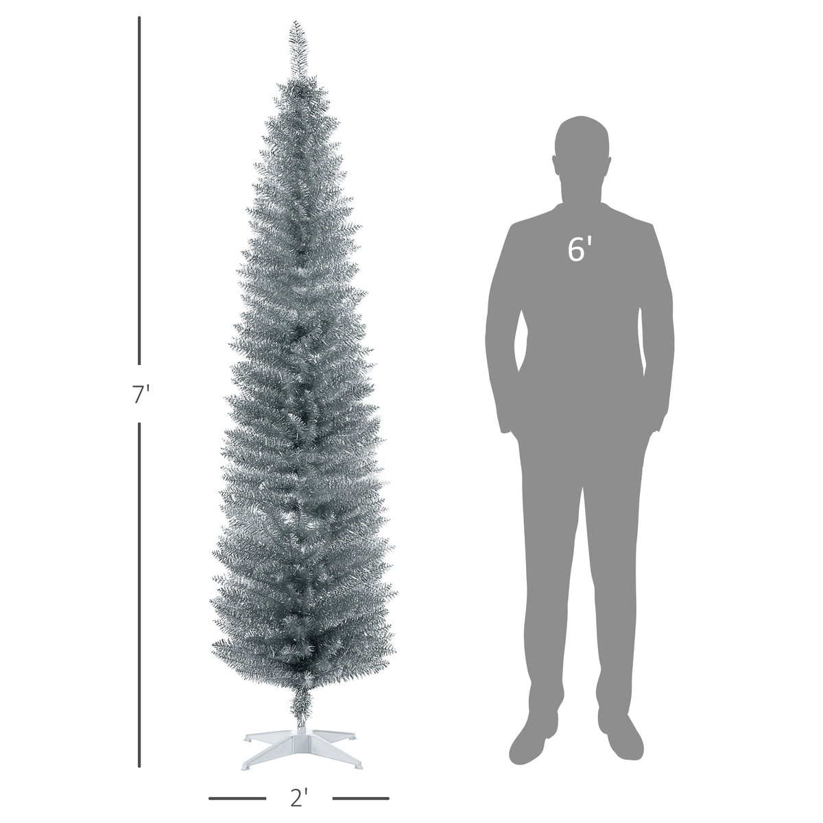 7FT Decorated Christmas Tree, Pencil Christmas Tree With 499 Realistic