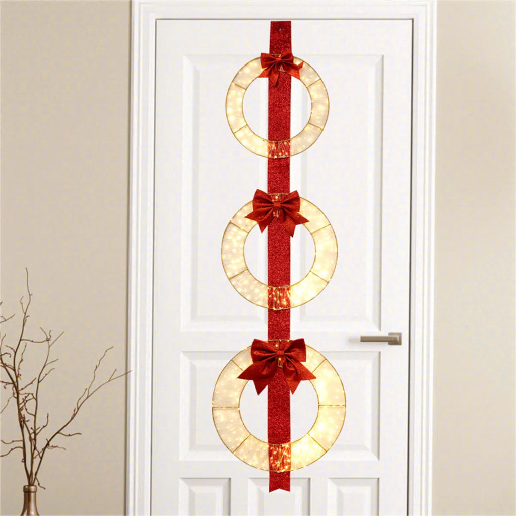 Christmas Wreath Set: 3 Festive Wreaths With 450 Leds, Red Ribbon, IP44