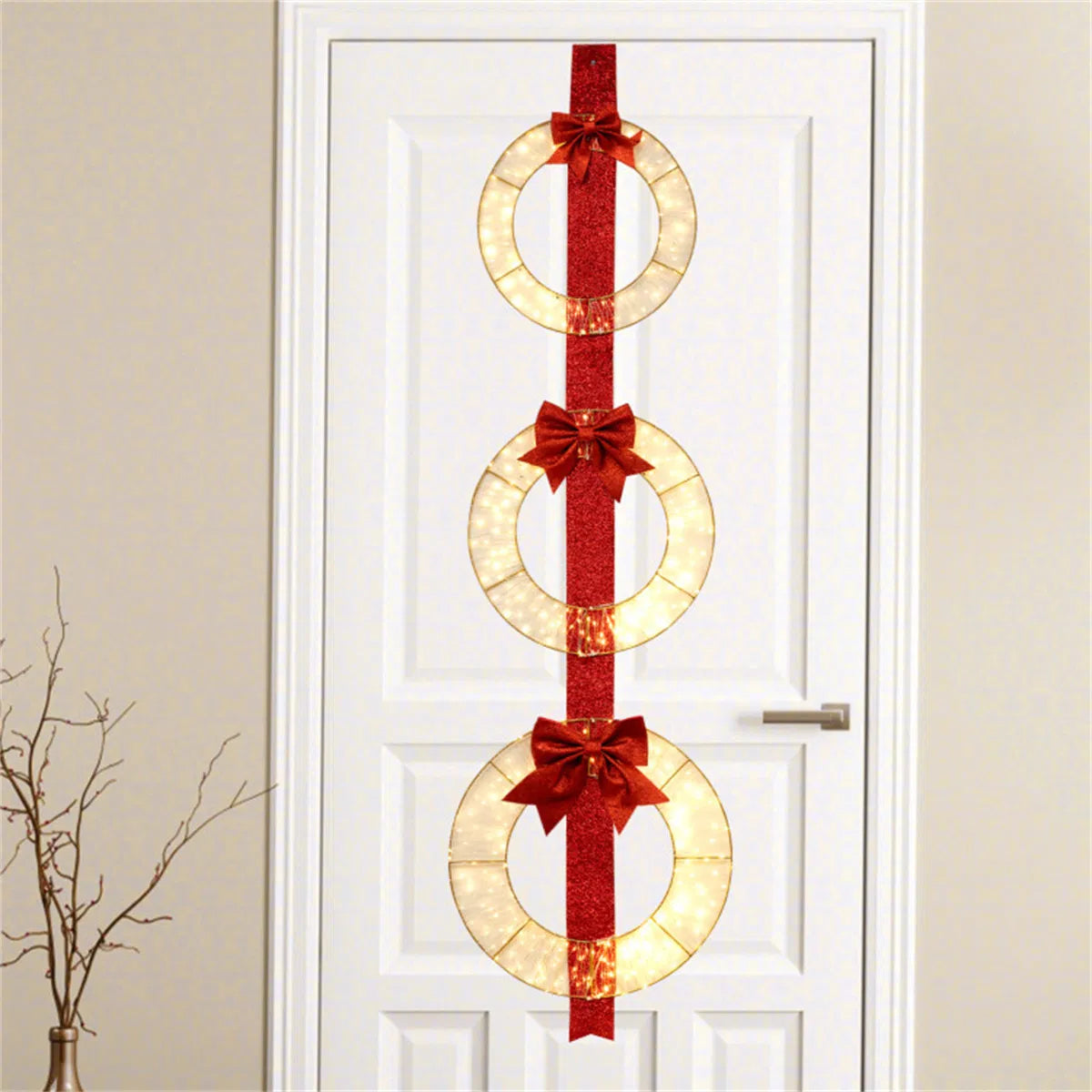 Christmas Wreath Set: 3 Festive Wreaths With 450 Leds, Red Ribbon, IP44