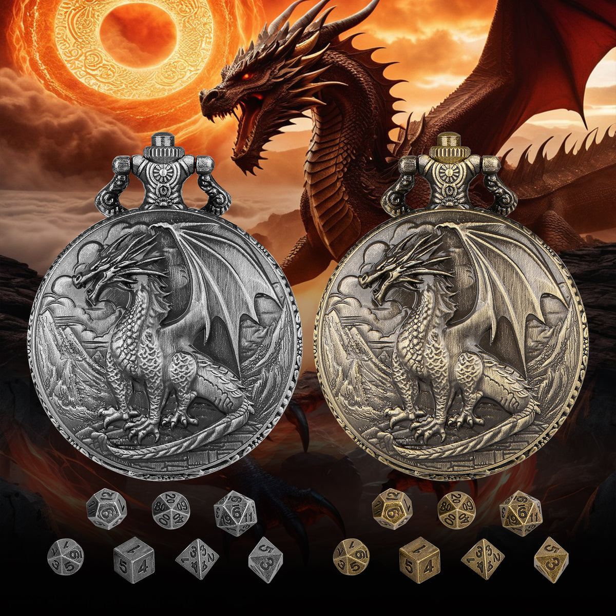 Dice Set With 3D Carved Pocket Watch, Equipped With 7-piece Polyhedral