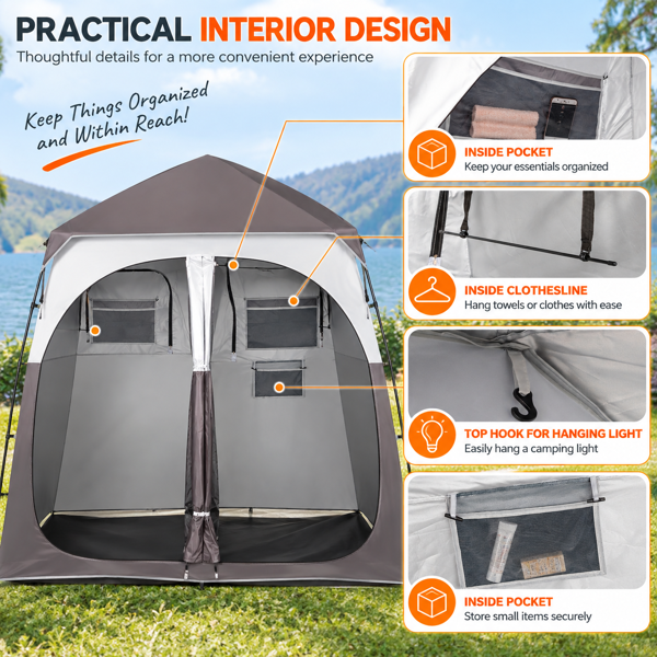 2-Person Up Changing Tent, Dark Brown Portable Outdoor Shower Tent