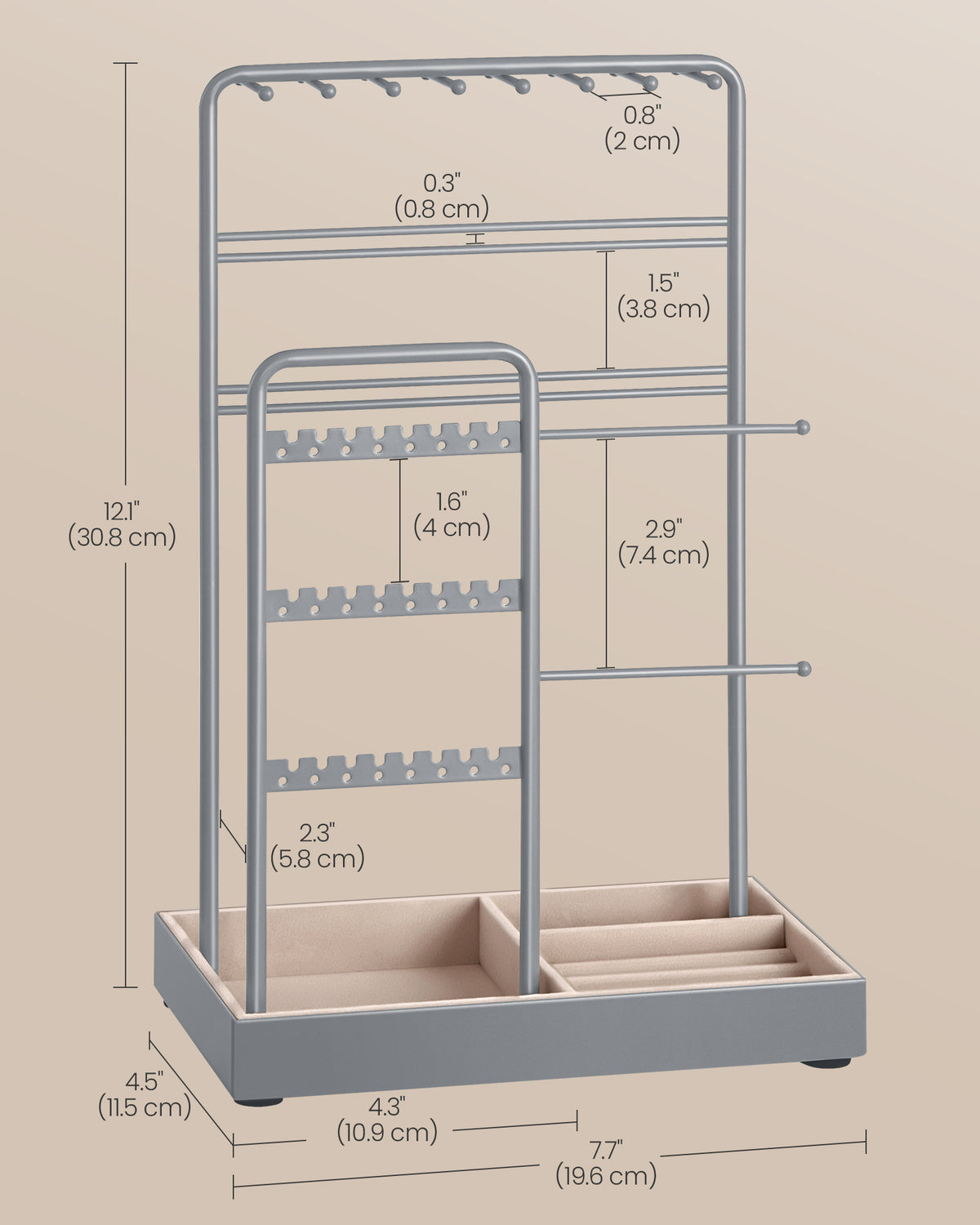 Songmics Jewelry Holder, Display Stand, Metal Frame, Velvet Tray