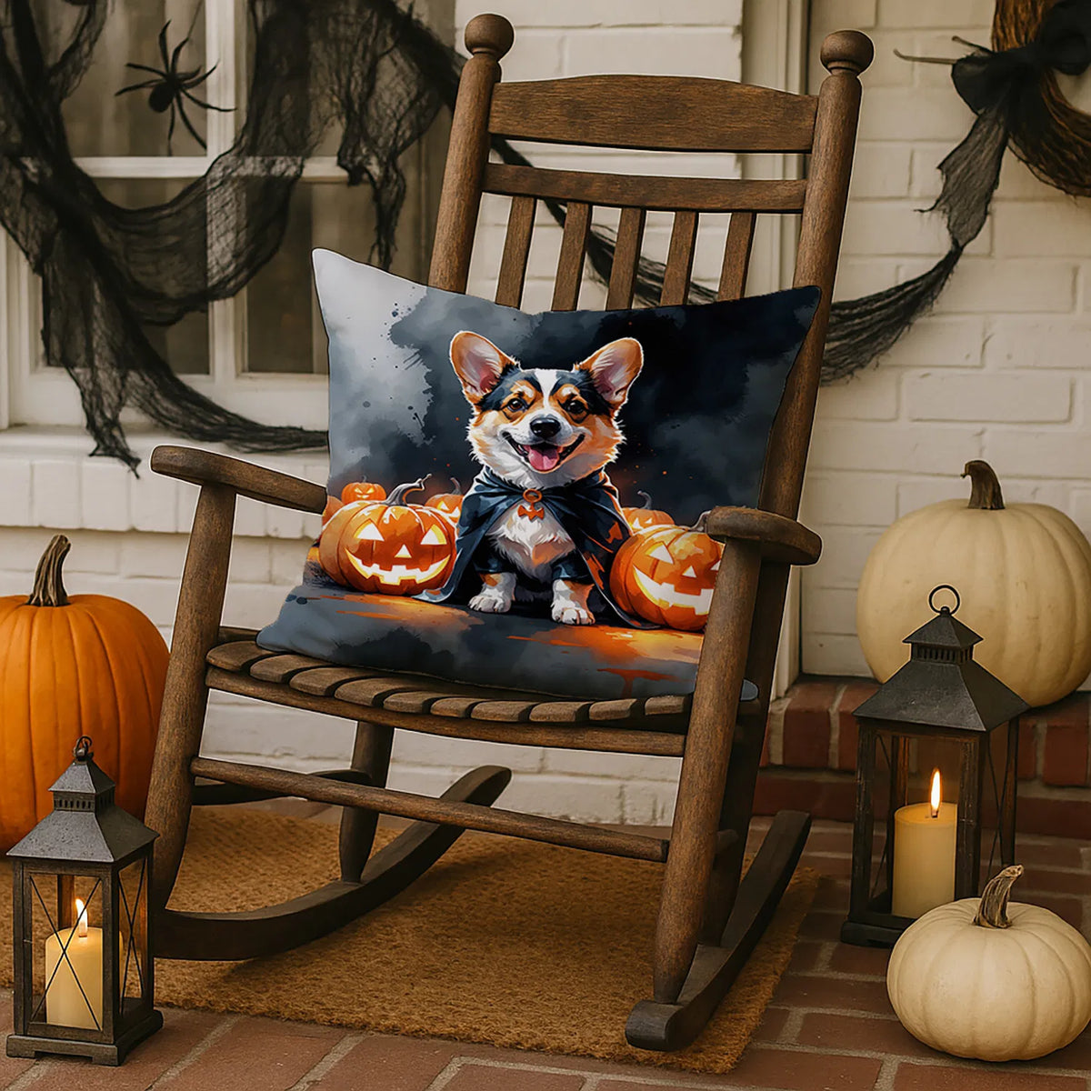 Corgi Puppy Halloween Throw Pillow Machine Washable, Indoor Outdoor