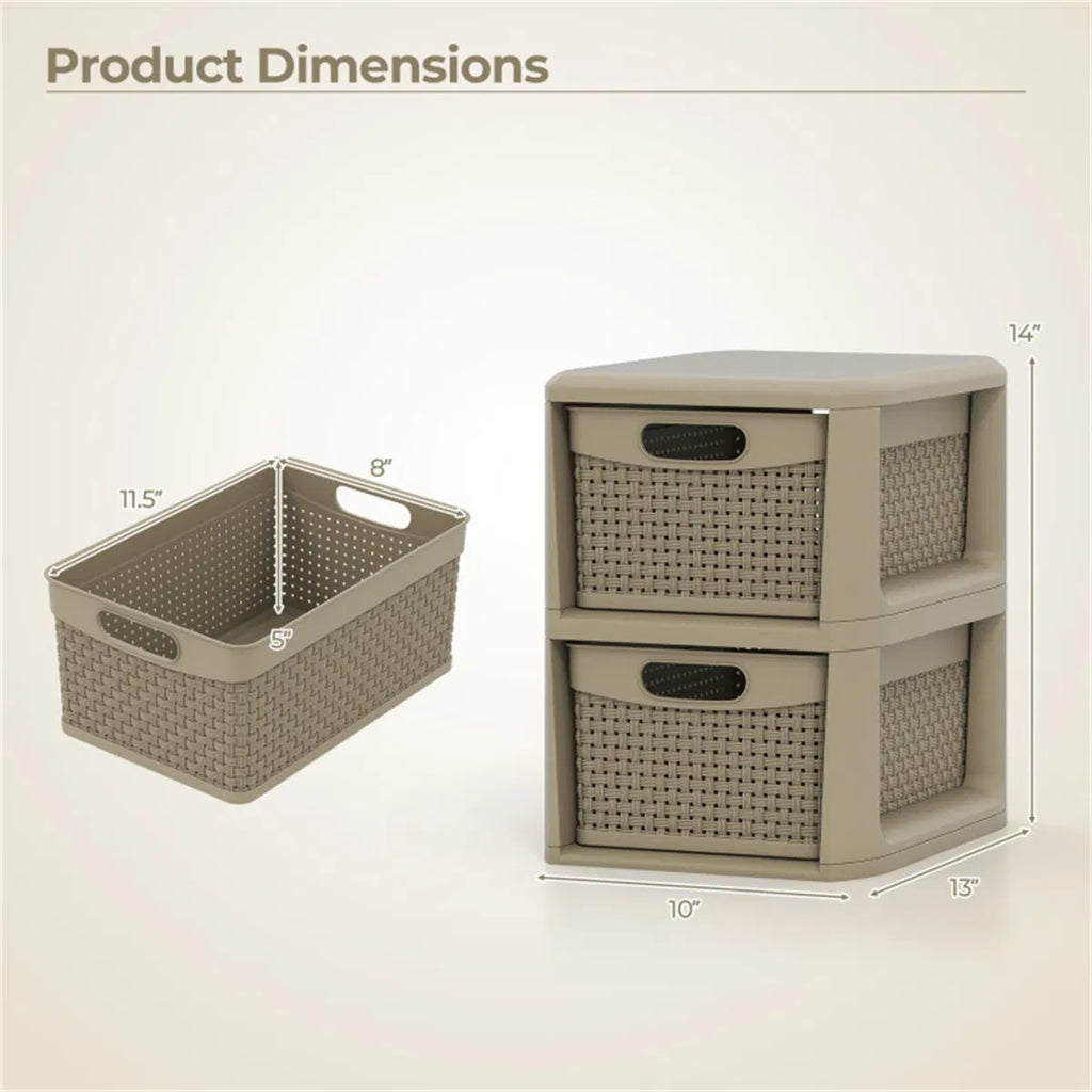2-Drawer PP Storage Organizer Wicker Style Narrow Cabinet For Home