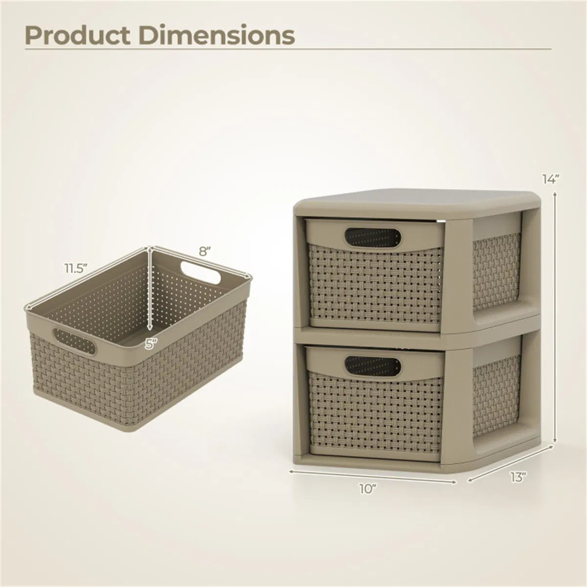 2-Drawer PP Storage Organizer Wicker Style Narrow Cabinet For Home