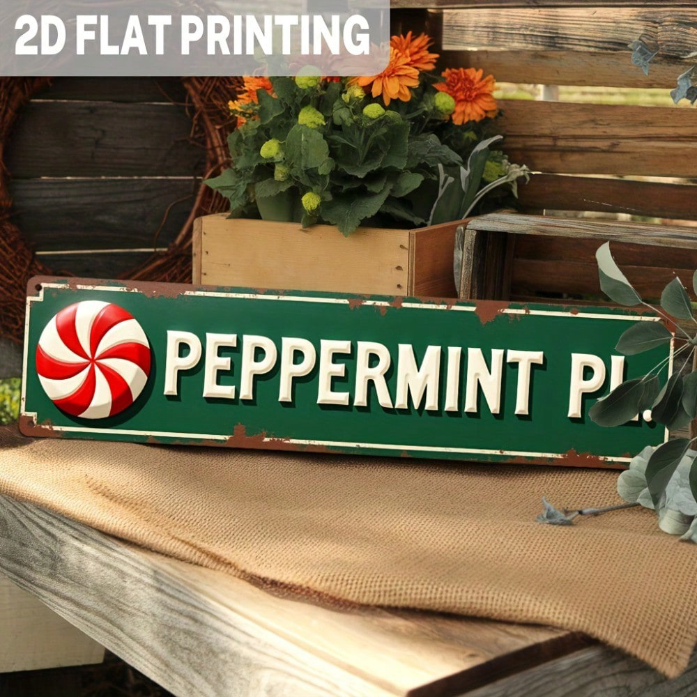 Vintage Peppermint Candy Cane Metal Sign 1pc, Sign 1pc, Rustic
