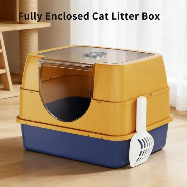 Enclosed Cat Litter Box, Orange - Odor-locking, Spacious For Large Cats