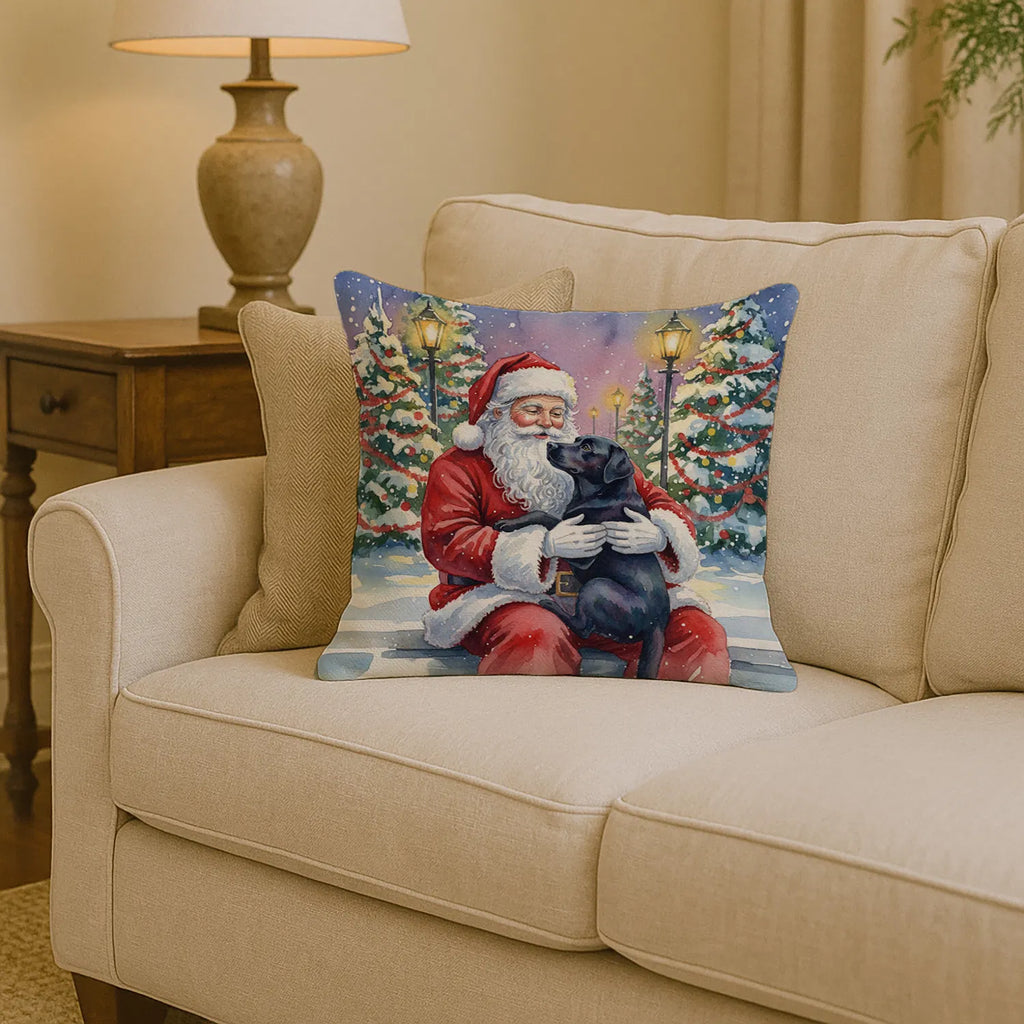Black Labrador Retriever With Santa Claus Throw Pillow Decorative