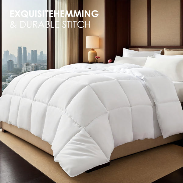 White Plump Duvet, Extra Large Checkered Quilting Luxury Hotel-grade