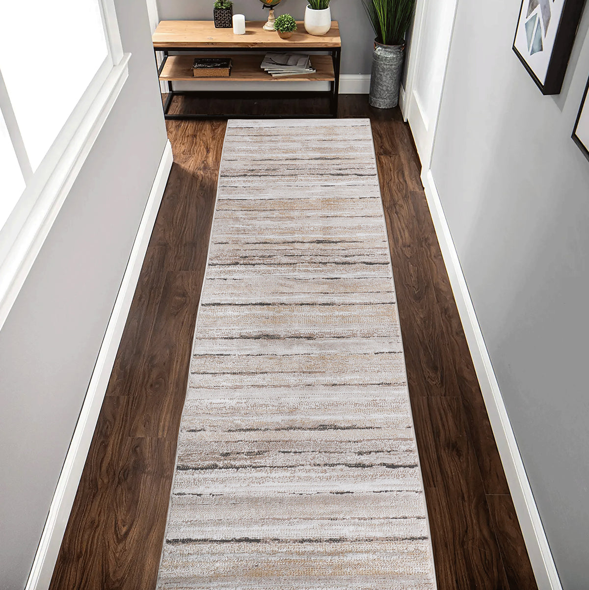 Payas 2X8 Brown Striped Runner Rug