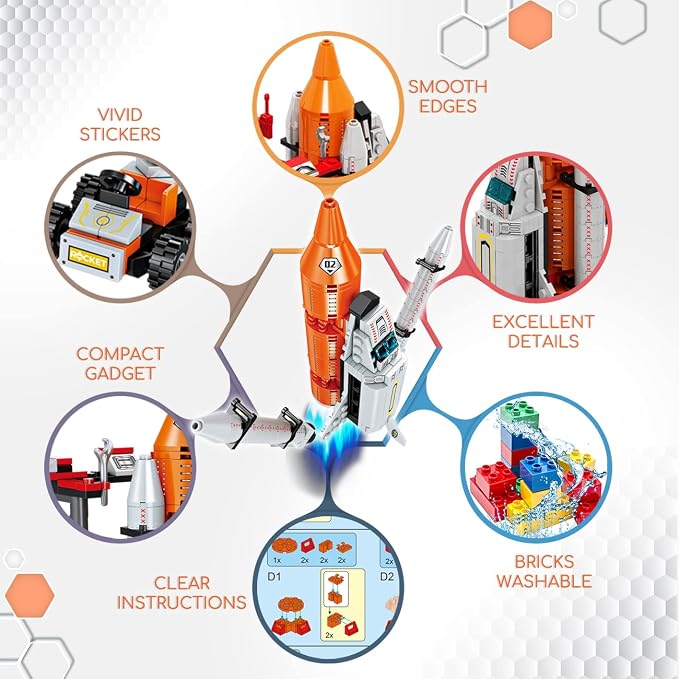 12-in-1 STEM Space Exploration Shuttle Building Kit With Transport