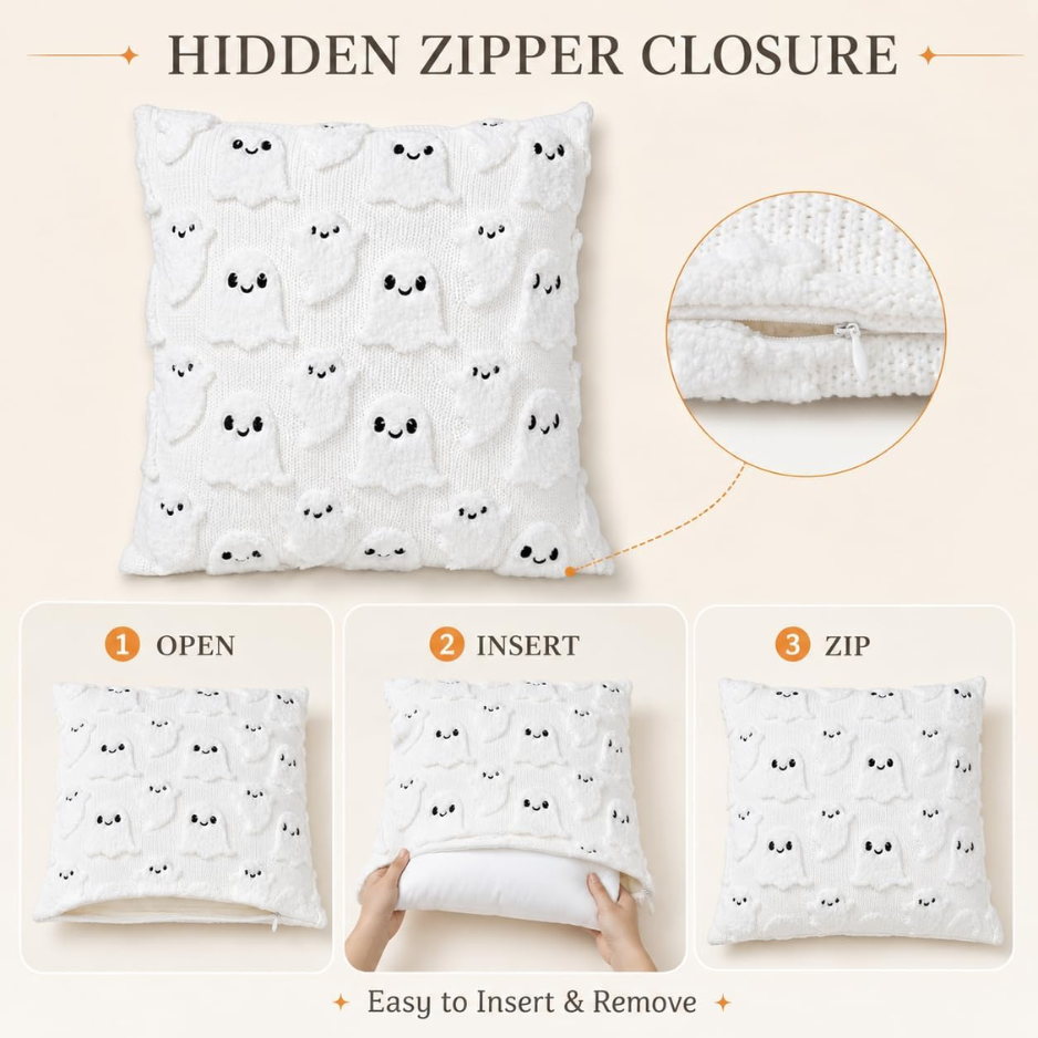 2PCS Halloween Pillow Covers, 18x18 Inch,white Ghost Decorative, Soft