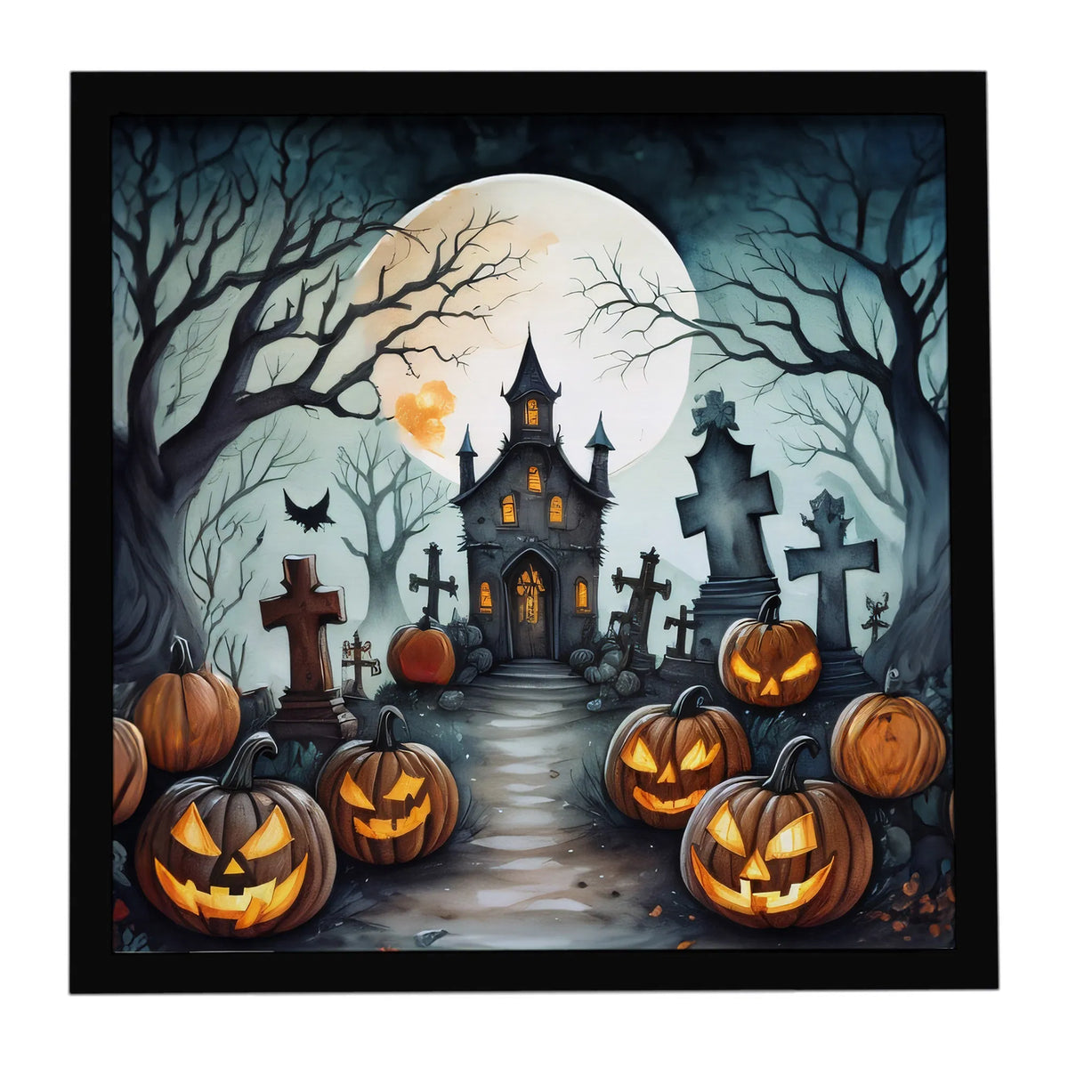 Graveyard Spooky Halloween Framed Metal Print Bathroom, Kitchen, Office