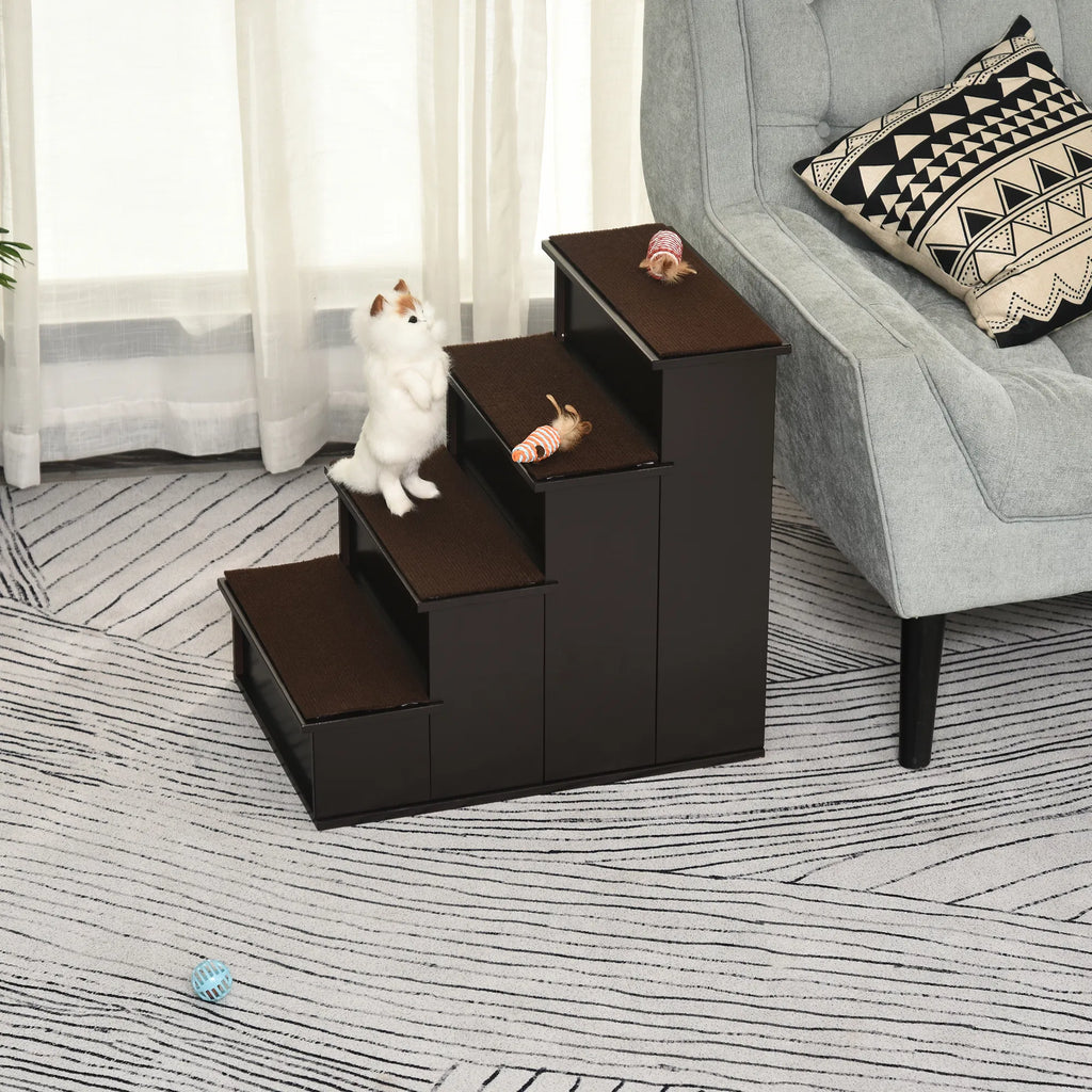 4 Levels Wooden Dog Steps Pet Stairs For High Bed, Cat Ladder For Bed