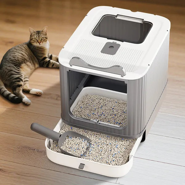 Elevated Leak Proof Elf White Cat Litter Box, Made Of Sturdy