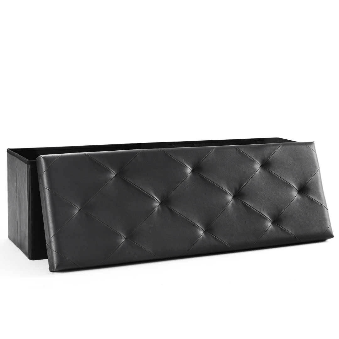 Foldable Storage Ottoman Bench 43in, Foot Rest Stool, Synthetic Leather