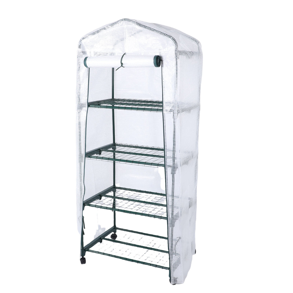 Greenhouse With PE Cover 360° Rotating Wheels Zippered Door Frost Proof