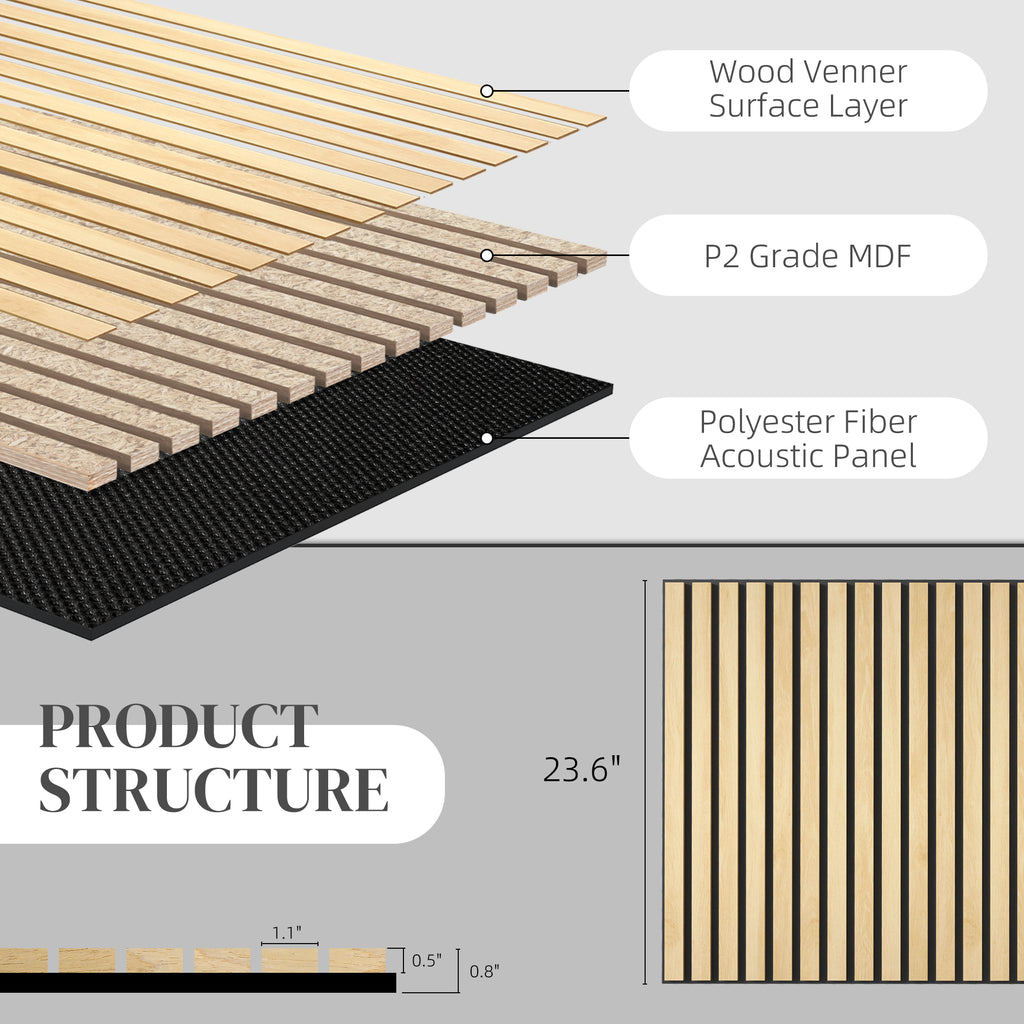 24" X 24" Wood Panels For Wall, 4 Pack Acoustic Panels, Sound Absorbing