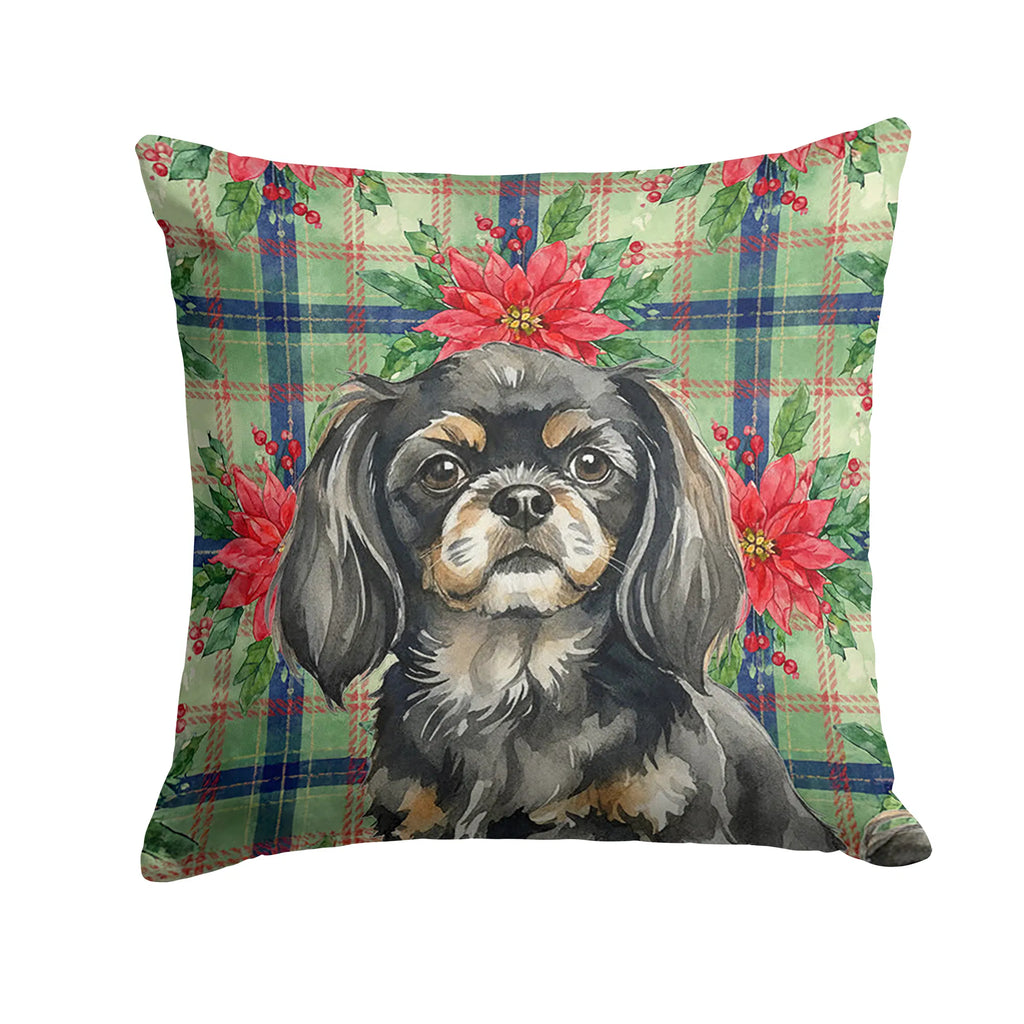 Black And Tan Tibetan Spaniel Christmas Poinsettias Throw Pillow