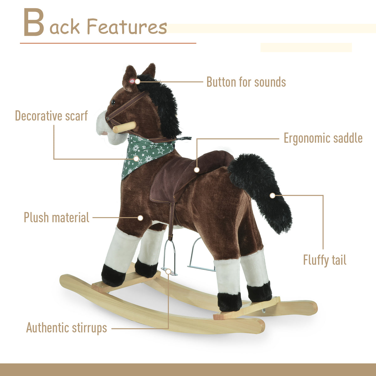 Plush Cowboy Rocking Horse, Wooden Ride-on With Realistic Sounds, Wild