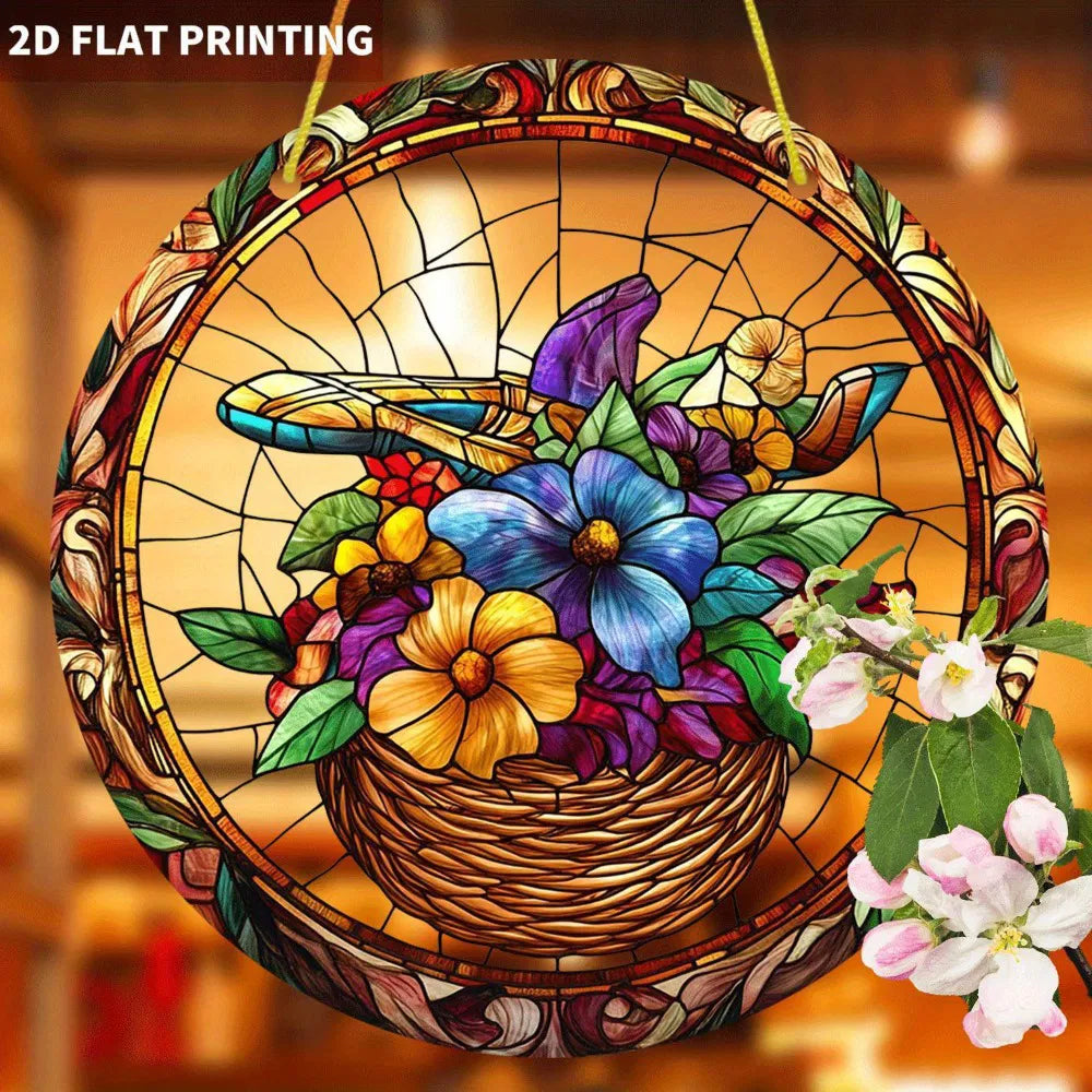 High Definition Printed Flower Basket Acrylic Hanging Ornament