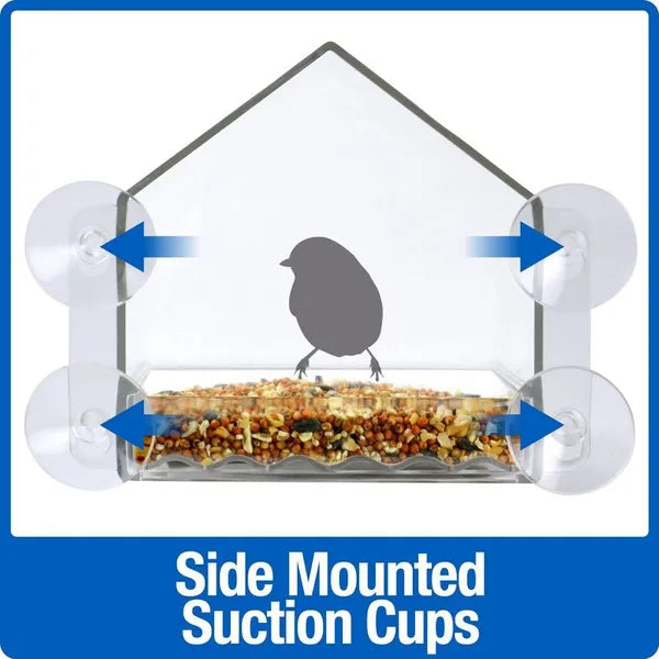 2 Cup Clear View Plastic Window Bird Feeder 6.75": Suction Cup Mount