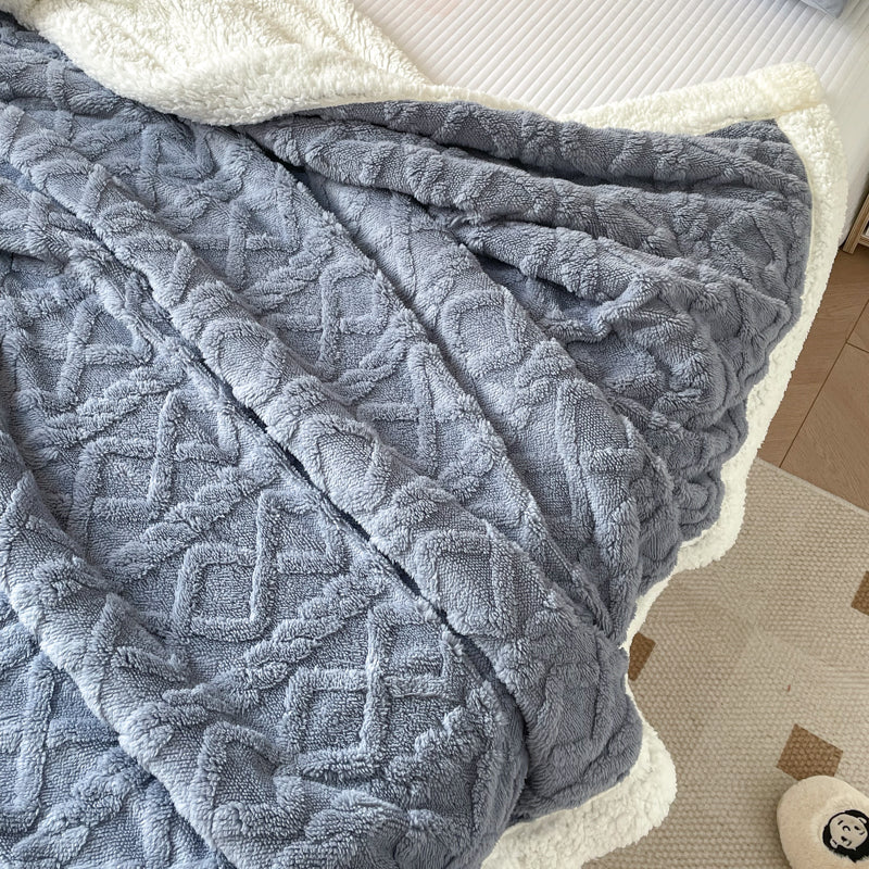 1PC Reversible Sherpa Throw Blanket, Textured Plush Warm Blanket