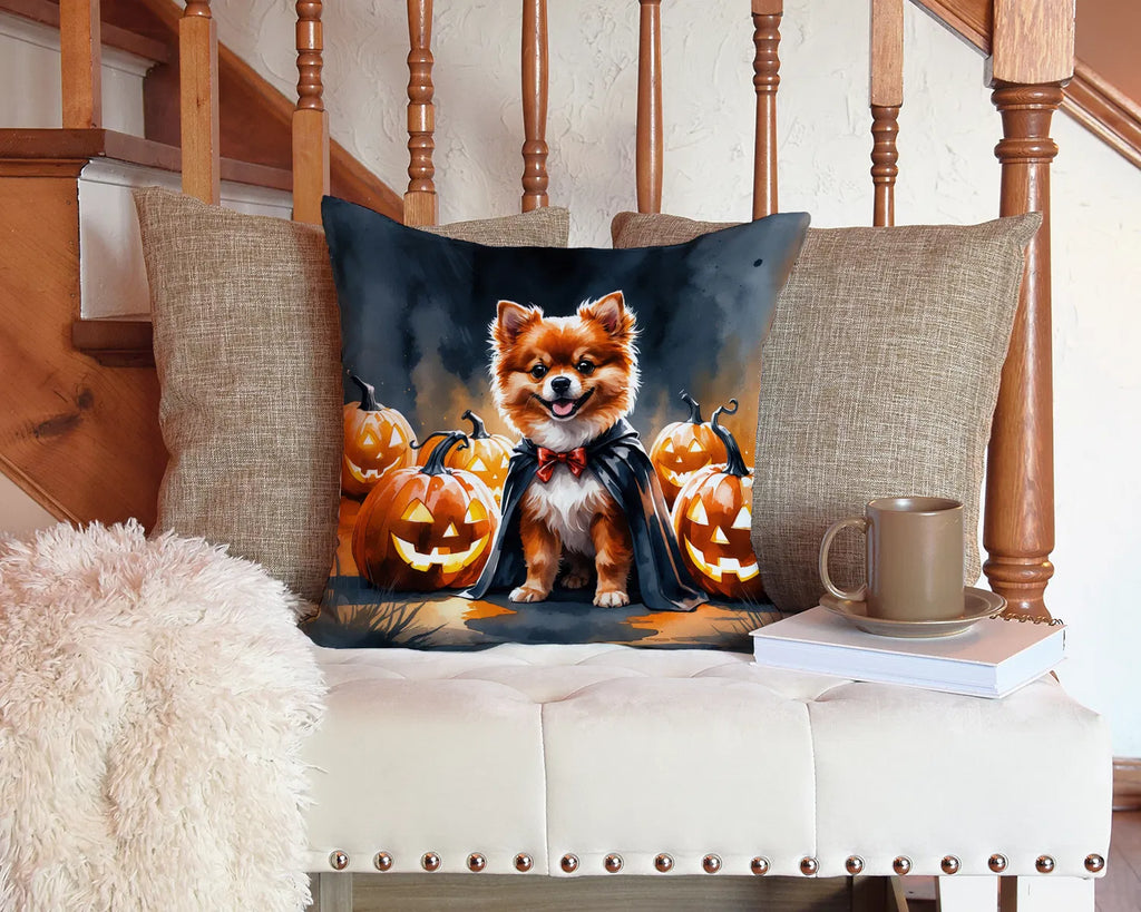 Pomeranian Puppy Halloween Throw Pillow Machine Washable, Indoor