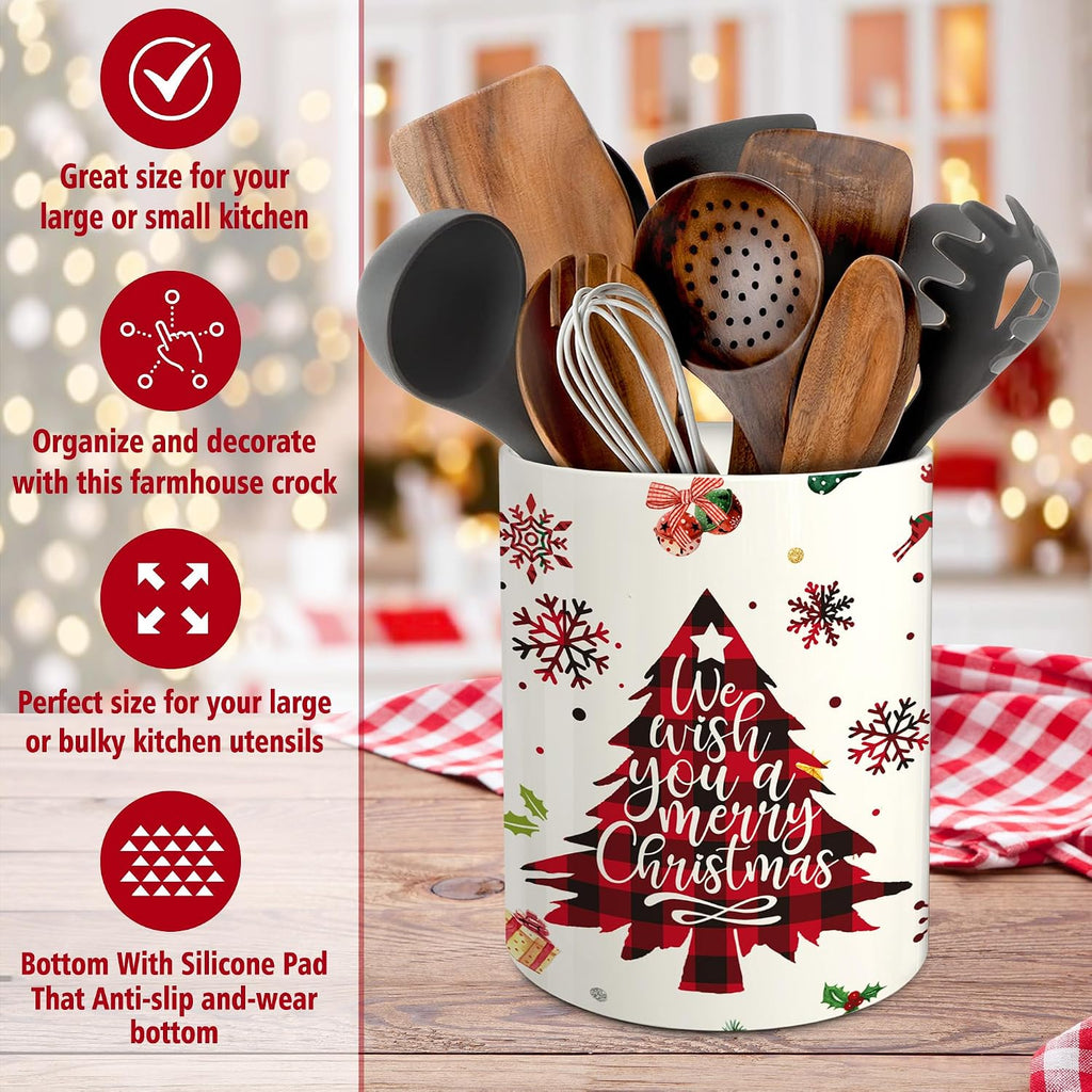 Christmas Kitchen Decor, Christmas Tree Ceramic Utensil Holder, Festive