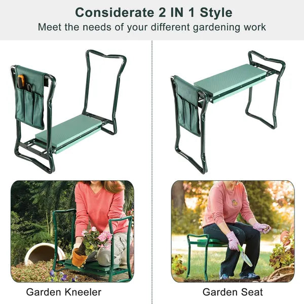 Foldable Garden Kneeler Seat With Kneeling Soft Cushion Pad Tools Pouch