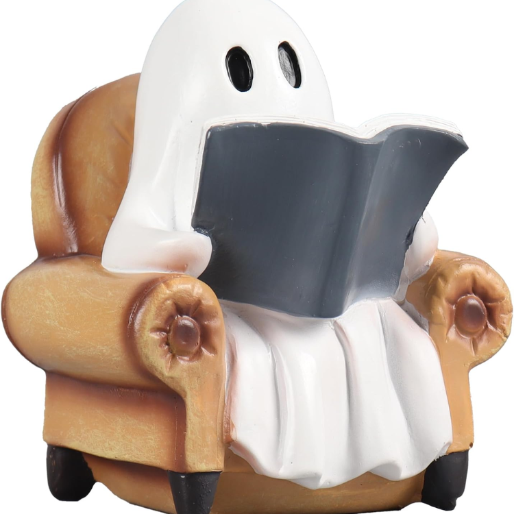 Ghost Reading Book Figurine, Cute Halloween Decor For Bookshelf, Table