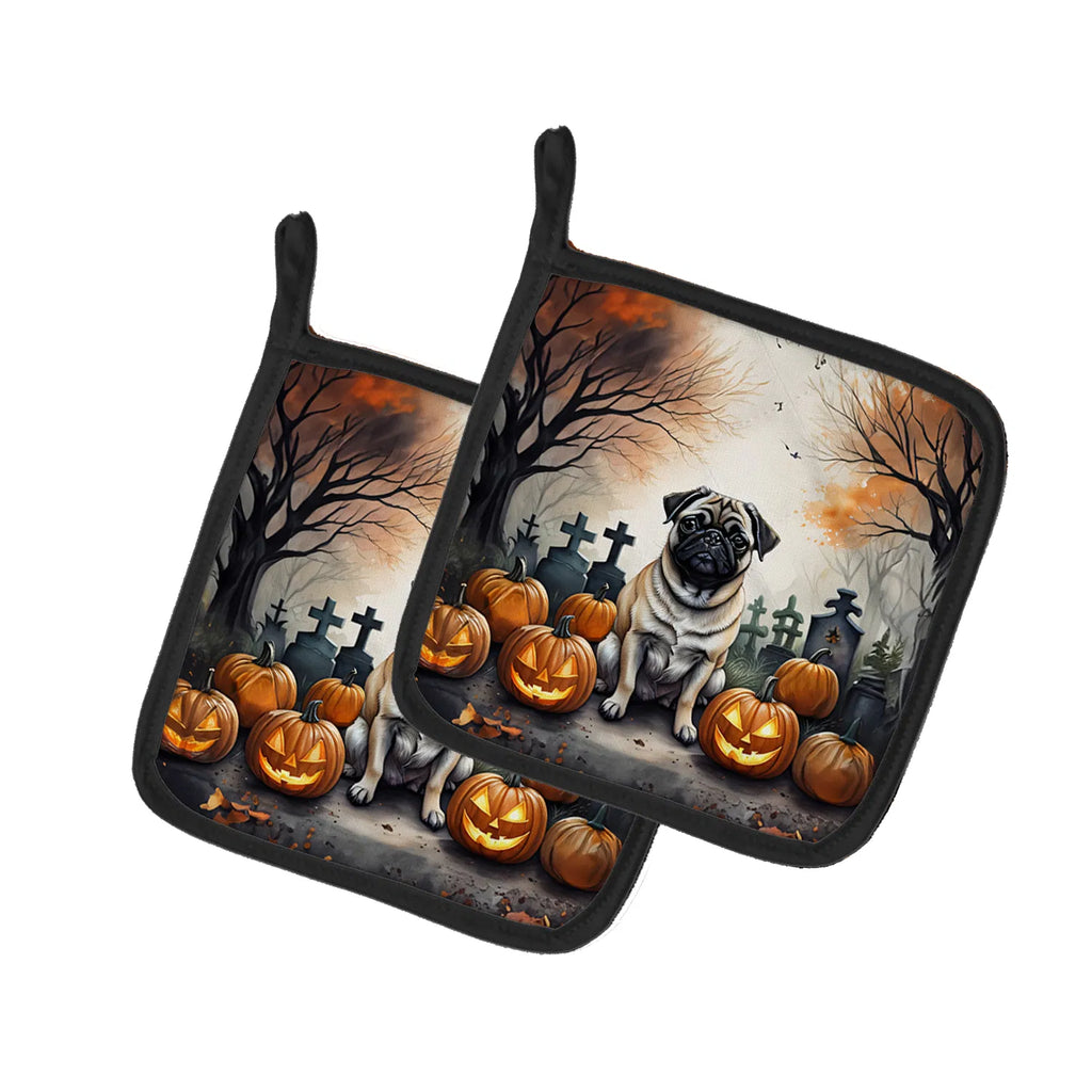 Fawn Pug Spooky Halloween Pair Of Pot Holders Kitchen Heat Resistant