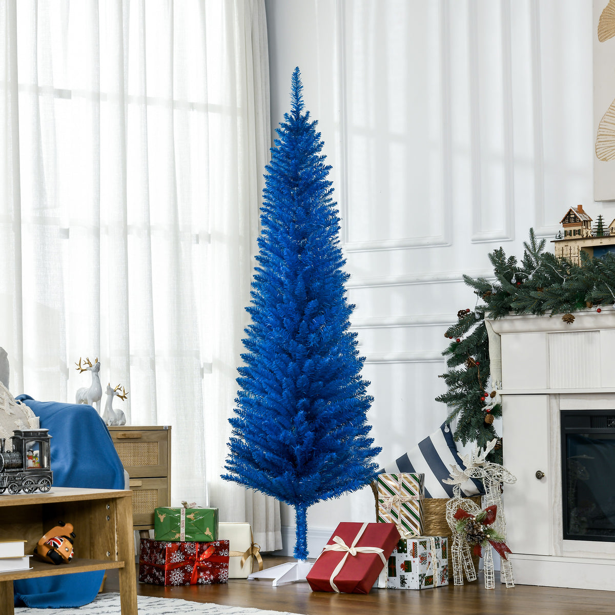 6FT Decorated Christmas Tree, Pencil Christmas Tree With 390 Realistic