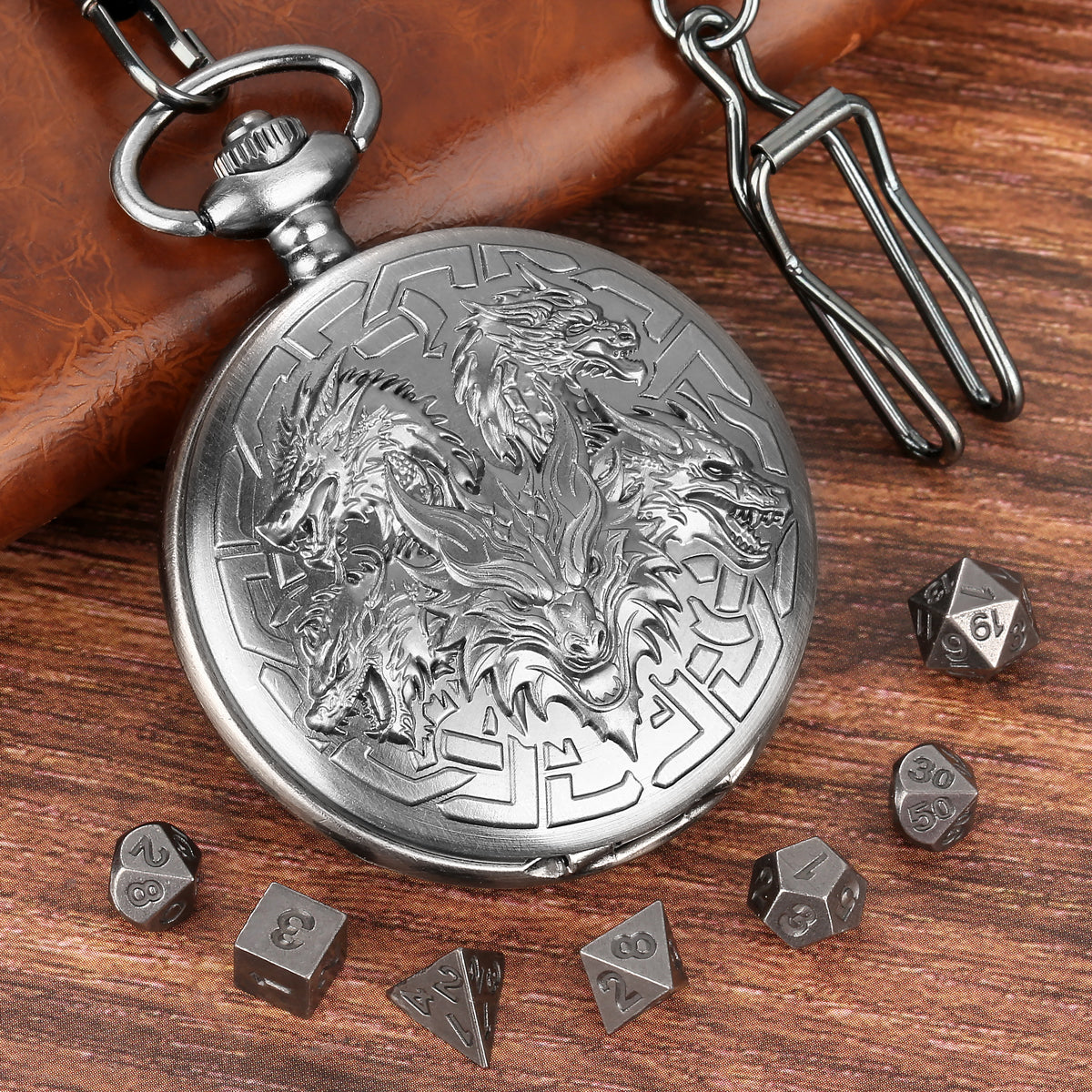 Retro Creative Pocket Watch Shaped Tabletop Game Dice Set -7PCS Metal