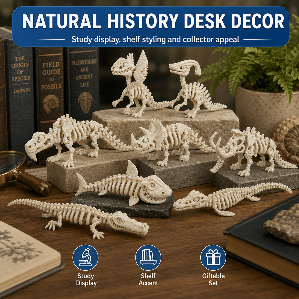 1PC 3D Printed Articulated Prehistoric Skeleton Figure, Bone-like