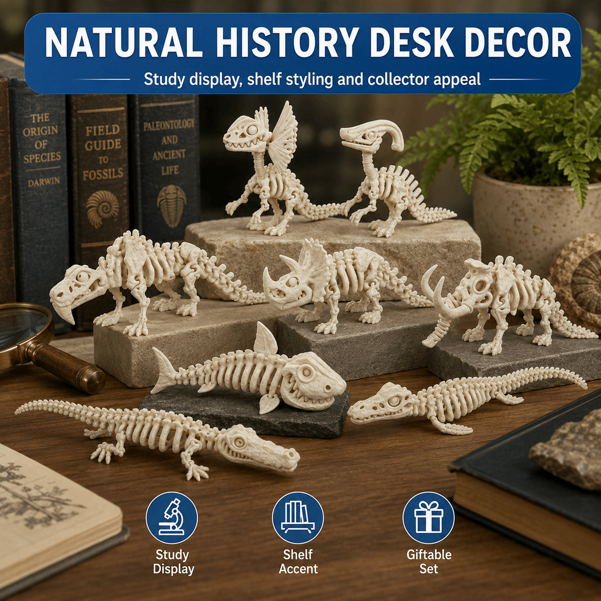 1PC 3D Printed Articulated Prehistoric Skeleton Figure, Bone-like